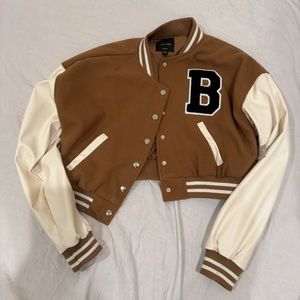 brown cropped baseball jacket